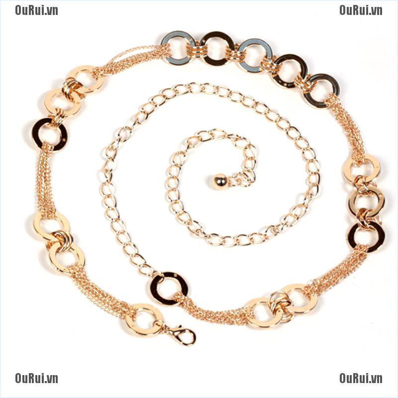 Thắt Lưng Dây Xích Kim Loại Đính Đá Pha Lê Thời Trang Cho Nữ