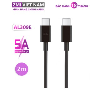 Dây cáp type c to type c zmi al309e, dòng điện 5a, dài 2m, sạc điện thoại, laptop | bảo hành 18 tháng