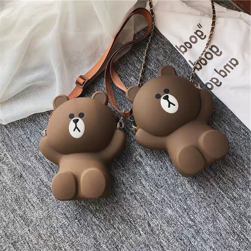 ❤️ LOẠI TỐT ❤️ Túi Đeo Chéo Silicon Hình Gấu Brown Bear Cỡ Lớn Kèm 2 Dây Đeo , TÚI XÁCH NỮ ĐỰNG ĐIỆN THOẠI T070