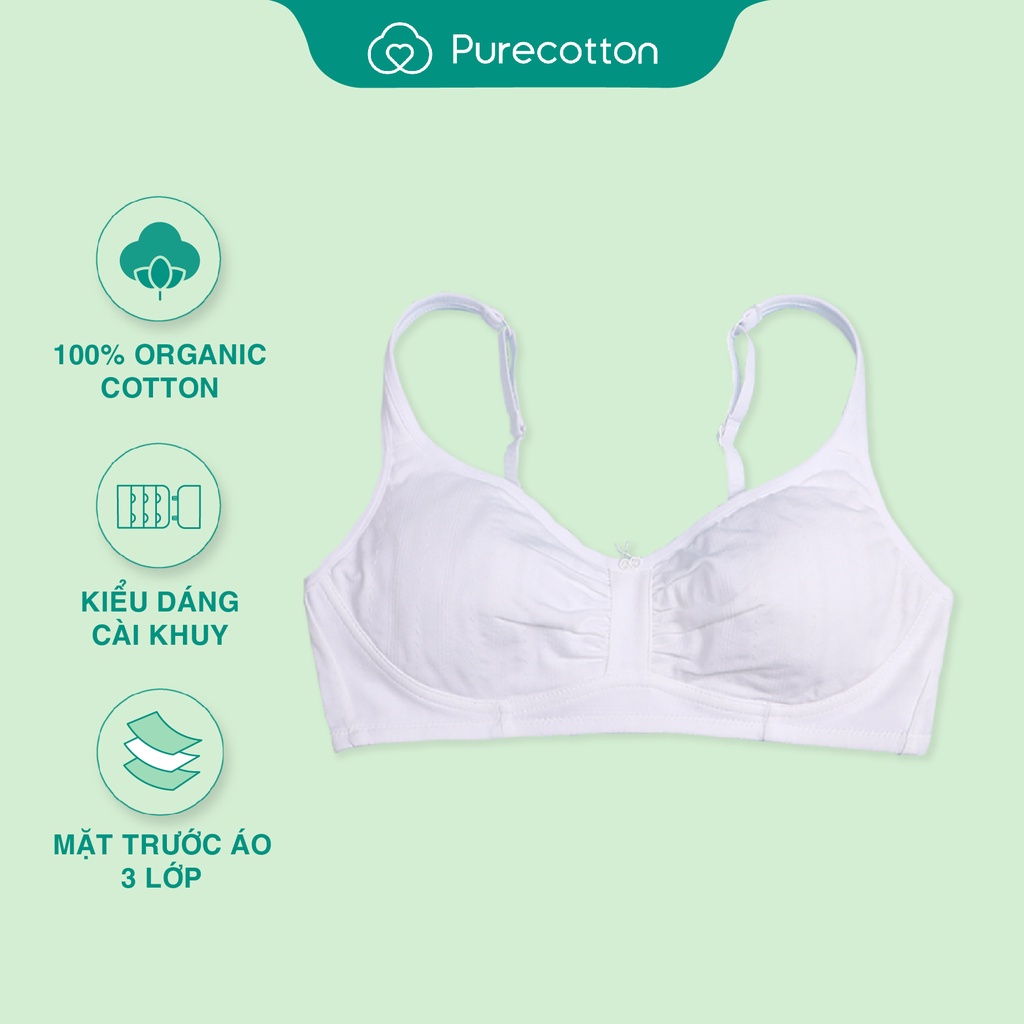 Áo lót học sinh Purecotton cho bé gái chất liệu cotton cao cấp kiểu dáng cài khuy không đệm PC015