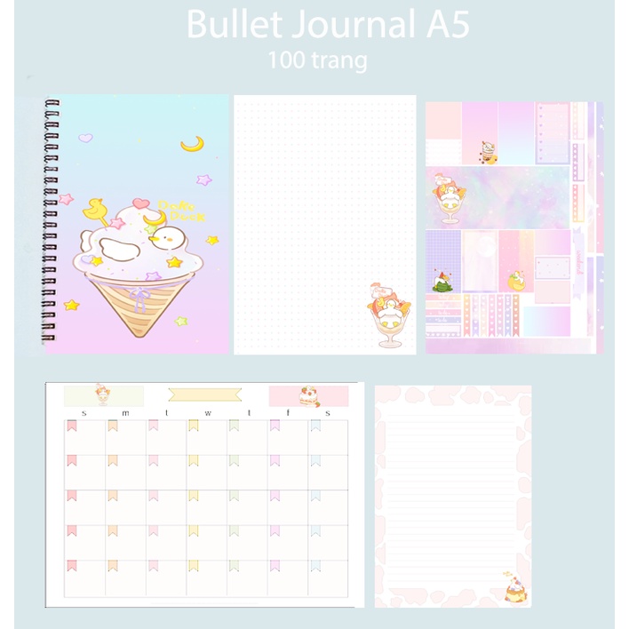 Sổ bullet journal vịt dake duck SBJ47 A5 100 trang 160gsm chấm kẻ ngang