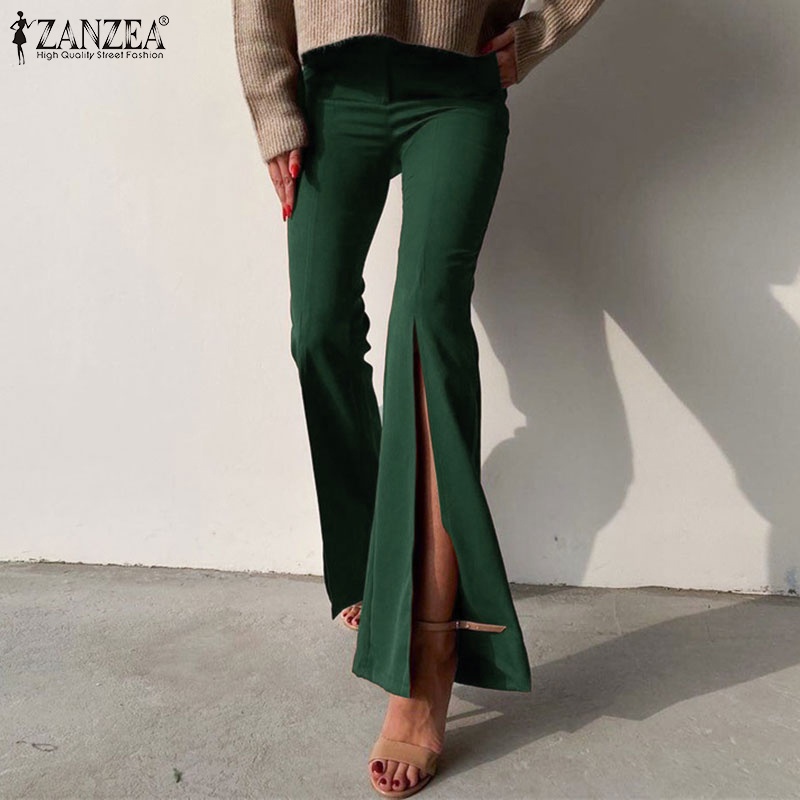 Quần dài ZANZEA ống loe khóa kéo thời trang cho nữ