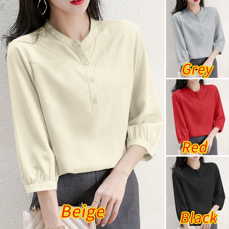 Áo sơ mi ZANZEA tay lỡ 3/4 cổ đứng thời trang đường phố thanh lịch cho nữ