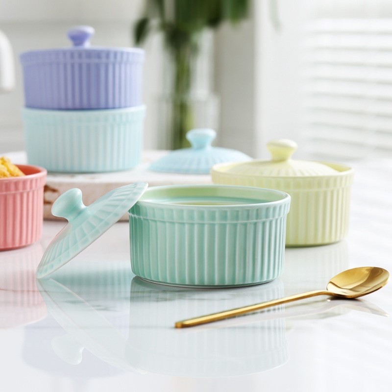Khuôn sứ Ramekin có nắp làm bánh, pudding, sữa chua ăn dặm cho bé - Ăn dặm LINKLINK STORE