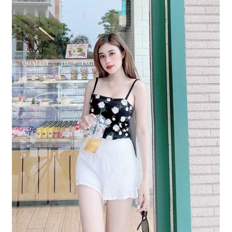 ÁO 2 DÂY HOA CÚC ❤️ÁO BRA HOẠ TIẾT❤️ Chất thun tăm co dãn về đủ 4 màu