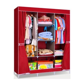 tủ vải đựng quần áo 3 buồng 8 ngăn khung sắt giao màu ngẫu nhiên