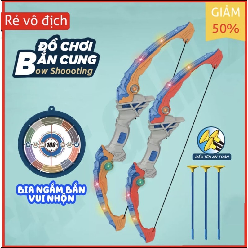 bộ đồ chơi bắn cung nhưaj an toàn có đèn led cho bé, mũi tên bắn dính an toàn