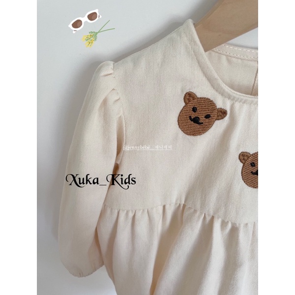 Bodysuit Dài Tay Thêu Gấu Nâu Cho Bé Gái 0-2 Tuổi Cực Đẹp Hãng Jennybebe Quảng Châu Cao Cấp