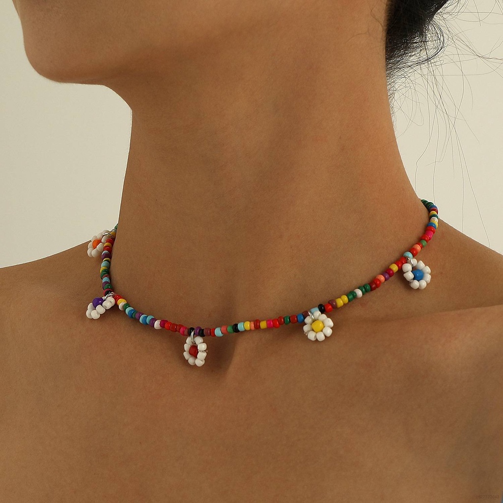 Vòng Cổ Ngắn Leosoxs Đính Hạt Và Mặt Hình Hoa Nhiều Màu Sắc Phong Cách Bohemian Cho Nữ