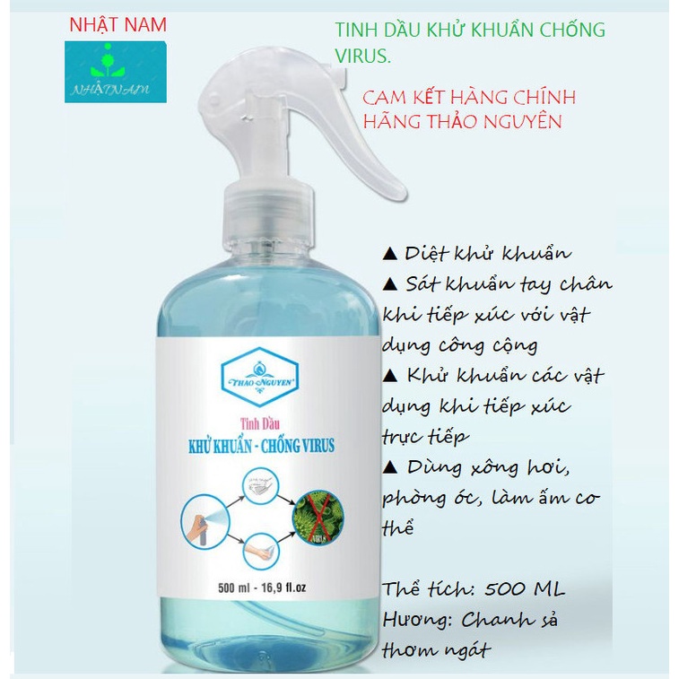 Tinh dầu xịt khử khuẩn nước rửa tay THẢO NGUYÊN 500 ML ( Hương Chanh Sả )