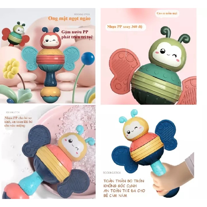 Đồ chơi giáo dục Xúc xắc gặm nướu con ong dễ thương chất liệu PP xoay toàn thân 360 độ