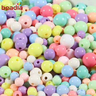 Beadia Hạt Tròn Làm Trang Sức Thủ Công Bằng Acrylic Màu Sắc Ngọt Ngào 4mm-12mm
