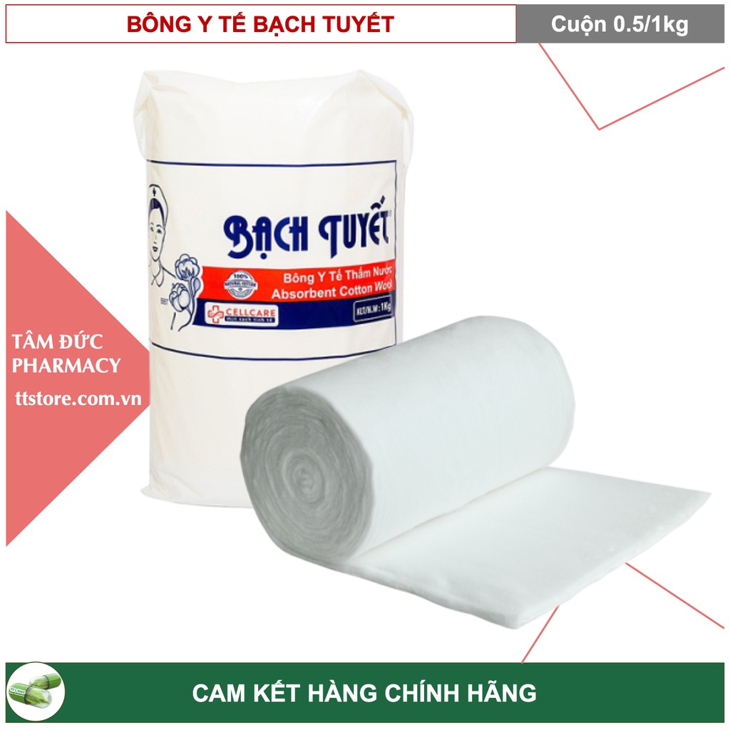 Bông y tế Bạch Tuyết thấm nước [Bông gòn Bạch Tuyết, Bông Bạch Tuyết] [Cuộn 500g/1kg]