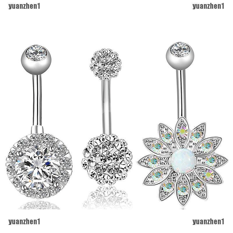 Set 3 Khuyên Rốn Chất Liệu Thép Không Gỉ Đính Đá Opal