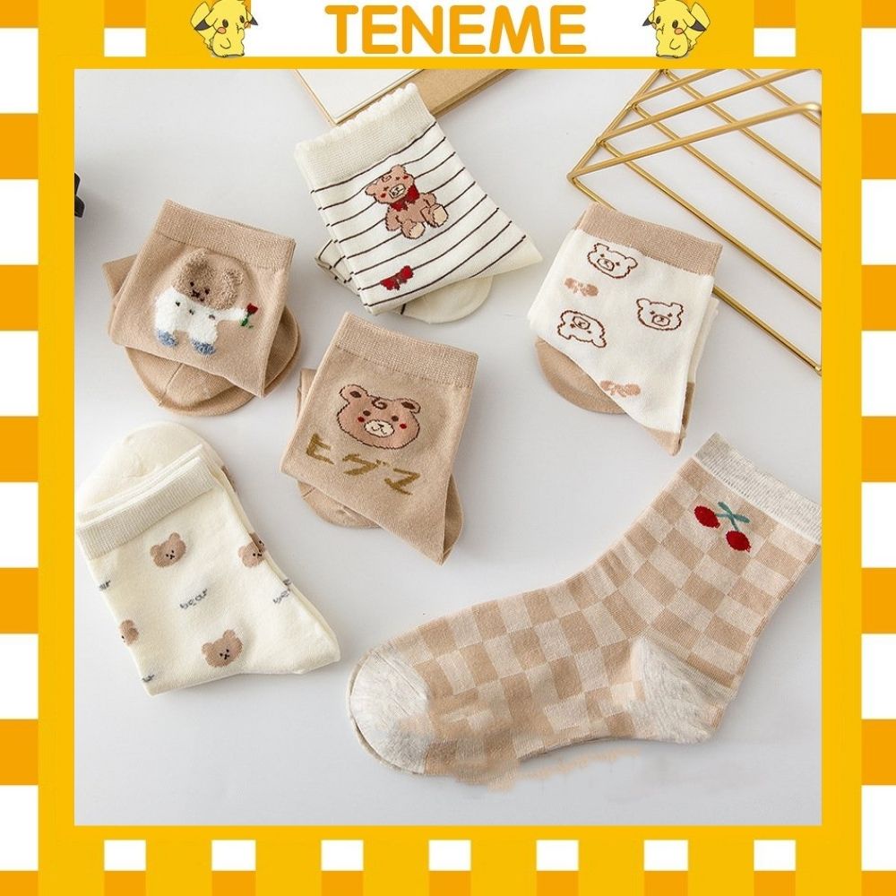 Tất cao cổ nữ Teneme vớ cổ cao in hình gấu dễ thương phong cách Hàn Quốc TN142