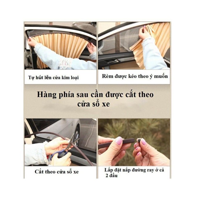 [Giá 1 Bộ 4 Cửa] Rèm vải che nắng xe hơi ray trượt gắn nam châm tiện dụng