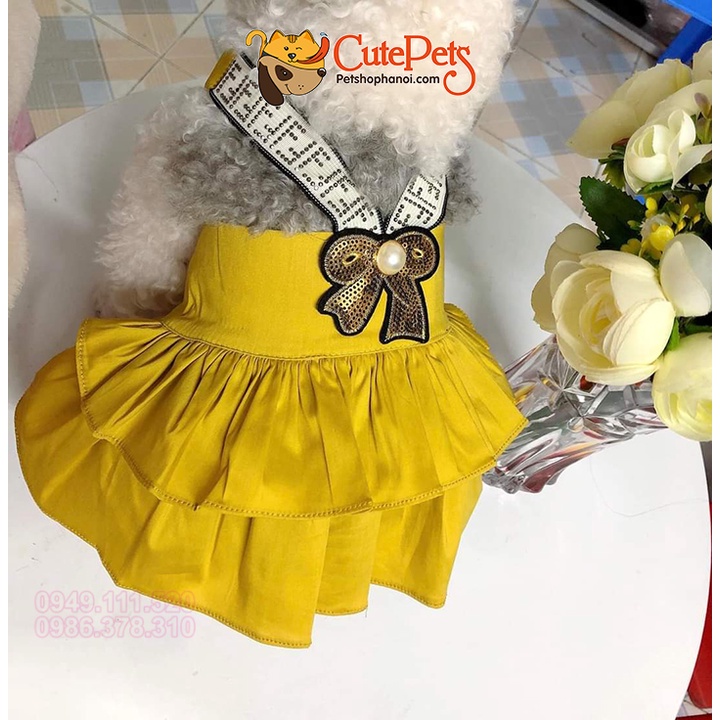 Váy 2 dây gắn nơ cho chó mèo Váy , Quần áo chó mèo - Phụ kiện thú cưng