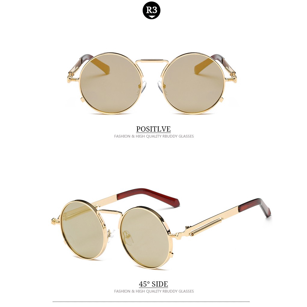 Kính mát SAMJUNE gọng tròn tráng gương cổ điển cho nam