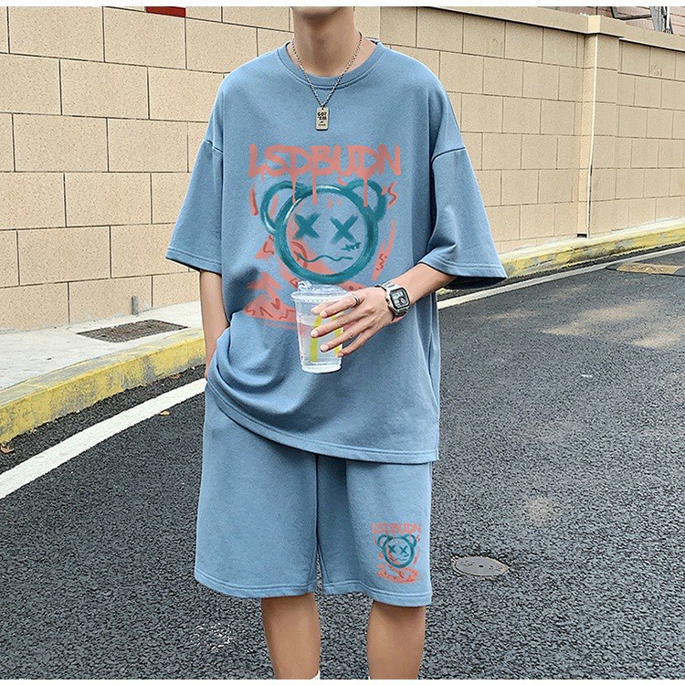 Set Đồ Bộ Nam Nữ Hình Gấu Cute - Mặc Nhà - Biển - Du Lịch - Áo Thun Tay Lỡ Unisex Phối Quần Short Đùi