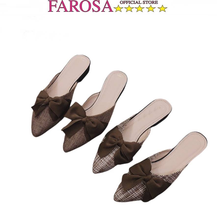 Dép sục nữ nơ nữ FAROSA mũi nhọn chất vải dạ cực êm