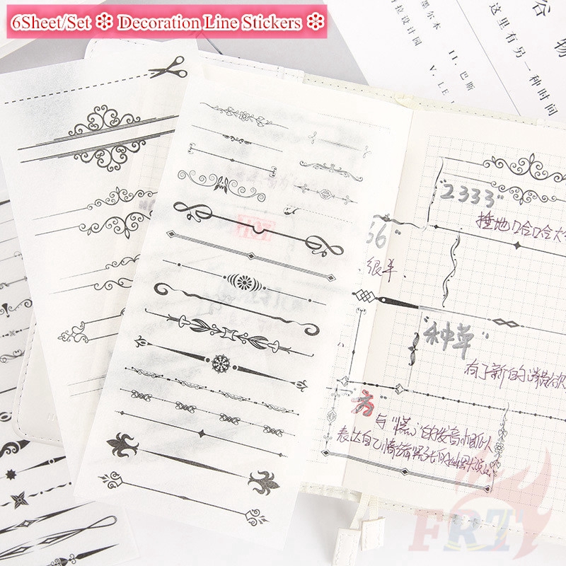 &gt; Ready Stock &lt; ❉ Decoration Line Giấy và decal dán tường ❉6Sheet/Set DIY Diary Scrapbooking Decals Stickers