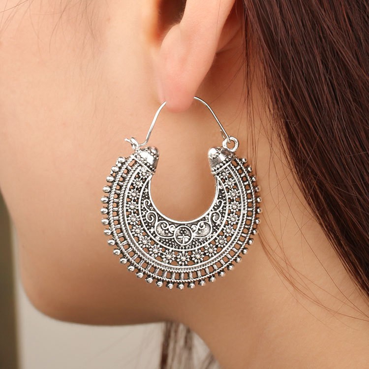 Khuyên tai họa tiết thổ cẩm phong cách Boho dân tộc thời trang cho nữ