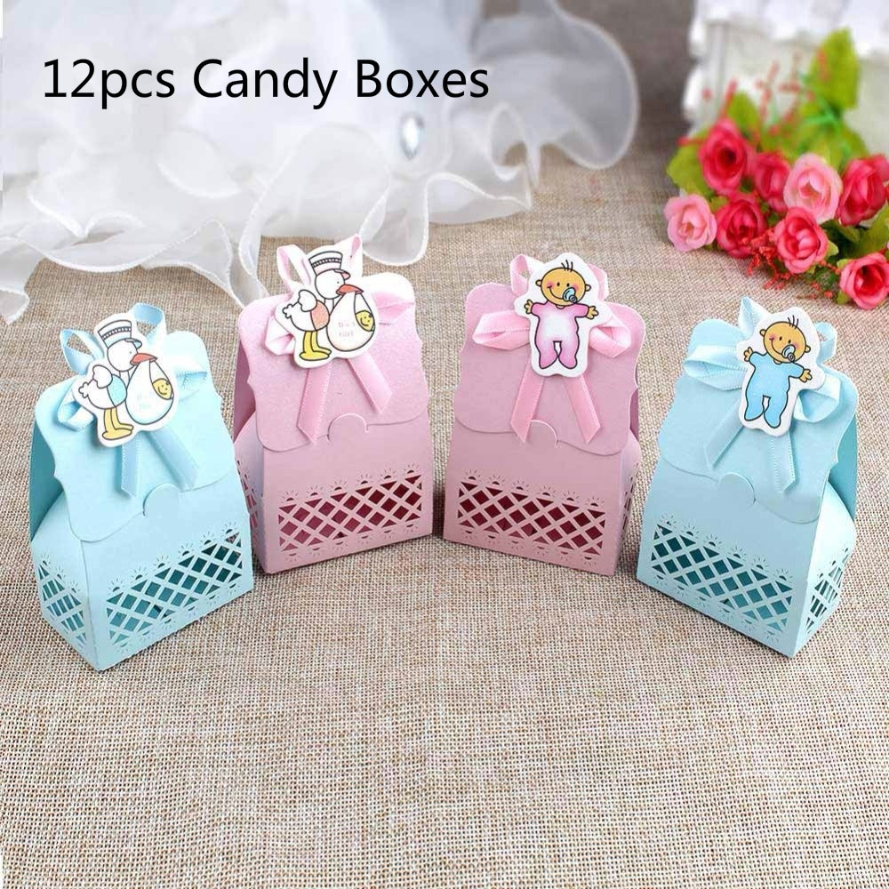 Bộ 12 Hộp Đựng Kẹo Bằng Giấy Dễ Thương Cho Tiệc Thôi Nôi Em Bé