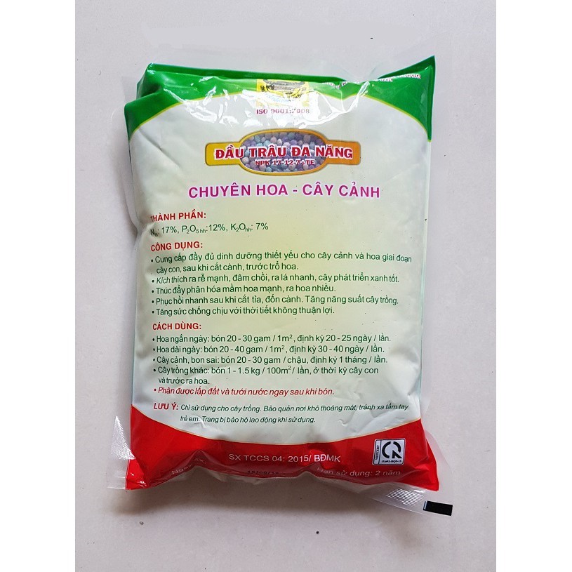 Phân bón đầu trâu đa năng NPK 17-12-7 TE chuyên hoa và cây cảnh - gói 1kg