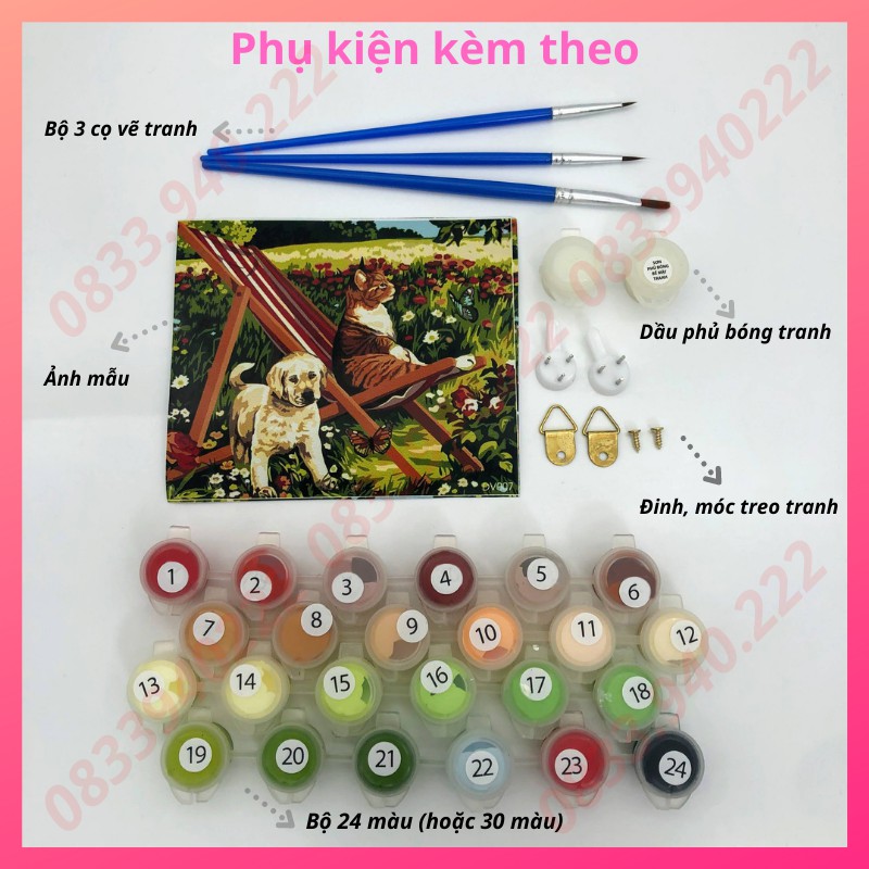 Tranh tô màu theo số Mẫu tranh đàn cá sơn dầu số hóa - Kích thước 40x50cm