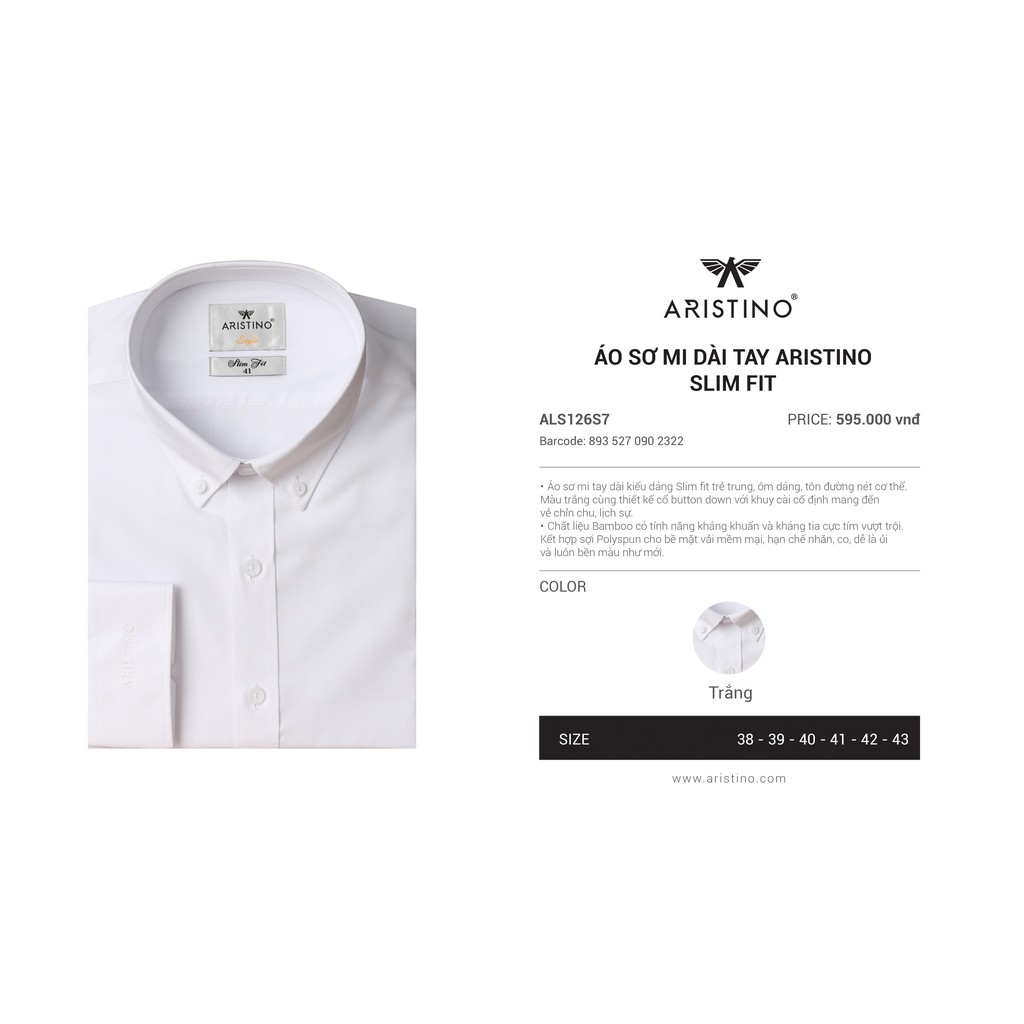 (xả 460) sơ mi dài aristino màu trắng | BigBuy360 - bigbuy360.vn