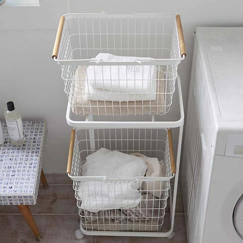 Giỏ đựng đồ đa năng có kệ và bánh xe đẩy tiện lợi Bắc Âu