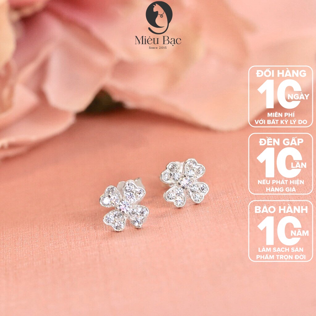 Bông tai cỏ bốn lá chất liệu bạc 925 thời trang phụ kiện trang sức nữ Miêu Bạc E044