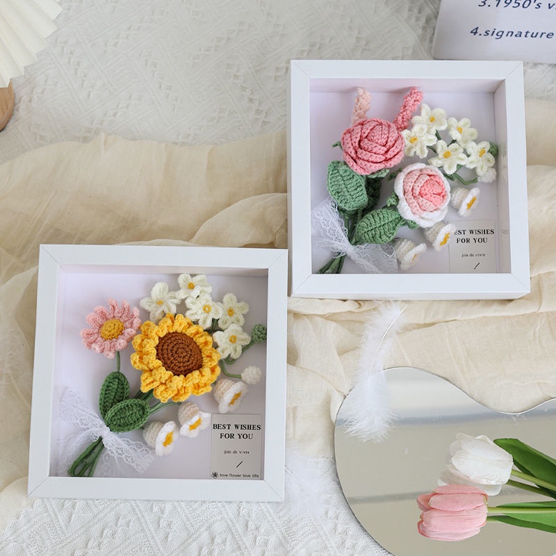 [Hàng Hoàn Thiện] Khung Ảnh Đan Len Thủ Công Hình Hoa Hướng Dương Hoa Hồng Sáng Tạo Cho Bạn Gái
