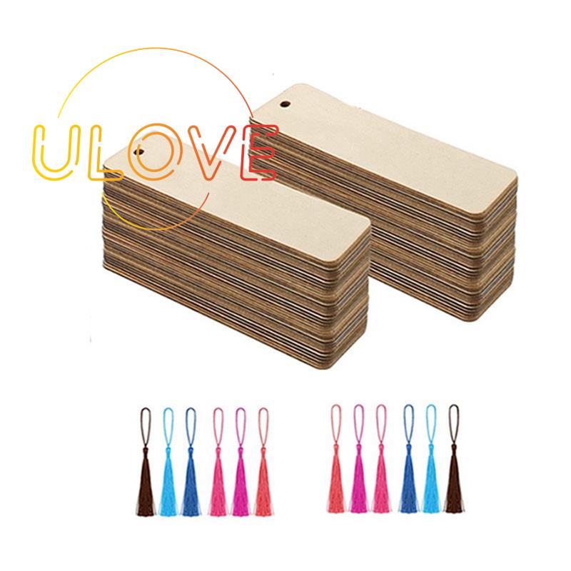 Set 72 Thẻ Gỗ Tự Nhiên Chưa Hoàn Thiện Hình Chữ Nhật Có Lỗ Treo Đánh Dấu Sách / Túi Quà