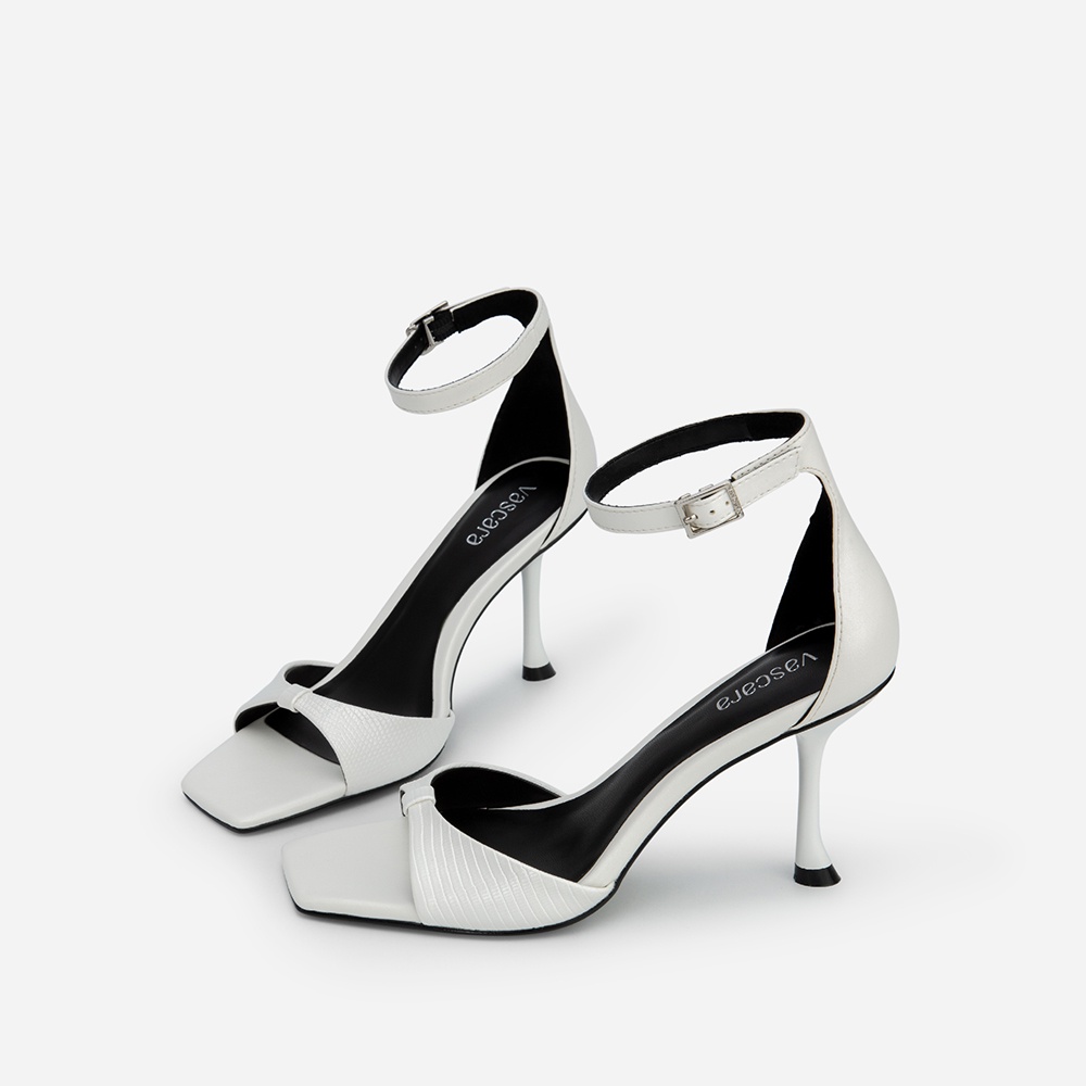 Vascara Giày Ankle Strap Quai Nơ Spool Heels - SDN 0699 - Màu Trắng