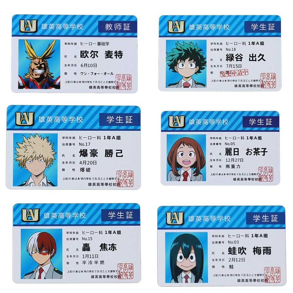 Ảnh thẻ in hình BOKU NO HERO ACADEMIA ver ID Học Viện Anh Hùng card bo góc viền 5*8cm anime chibi