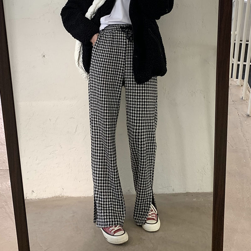 Quần Ống Rộng Xiaozhainv Họa Tiết Houndstooth Phong Cách Hàn Quốc Dễ Phối Đồ | BigBuy360 - bigbuy360.vn