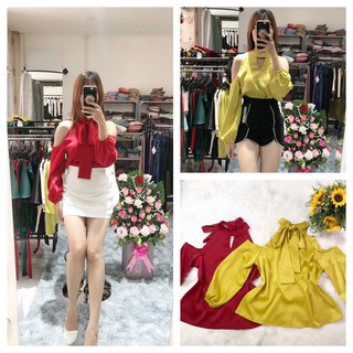 Hình thật 100% - áo lụa cổ yếm mặc được 2 kiểu