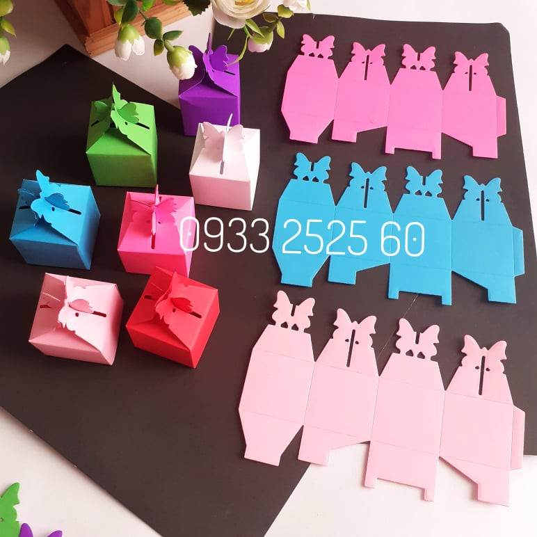 10 Hộp đựng kẹo nhỏ xinh hình bươm bướm, làm bằng giấy màu 7 x 3.5cm - giấy thủ công loại 180grsm - đồ dùng mầm non