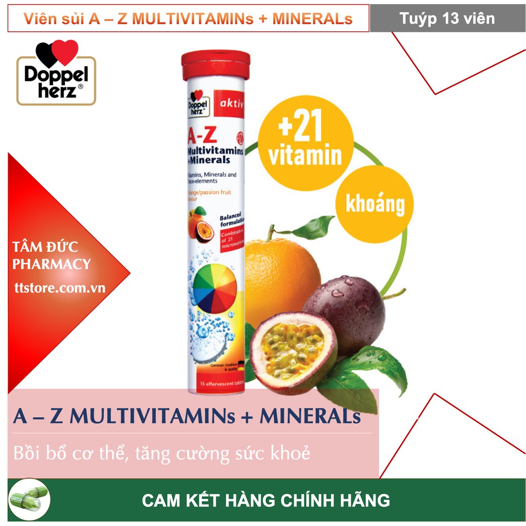Viên sủi multivitamin A-Z Depot [Tuýp 13 viên] - Bổ sung vitamin, khoáng chất [AZ Depot / aktiv / doppel herz] | BigBuy360 - bigbuy360.vn