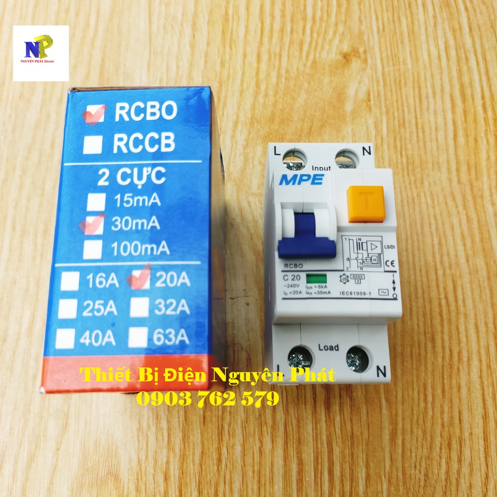 RCBO - CB Chống Chống Giật, Chống Rò & Chống Quá Tải Dòng Cắt 6kA Dòng Định Mức 20A, 25A, 32A, 40A, 63A