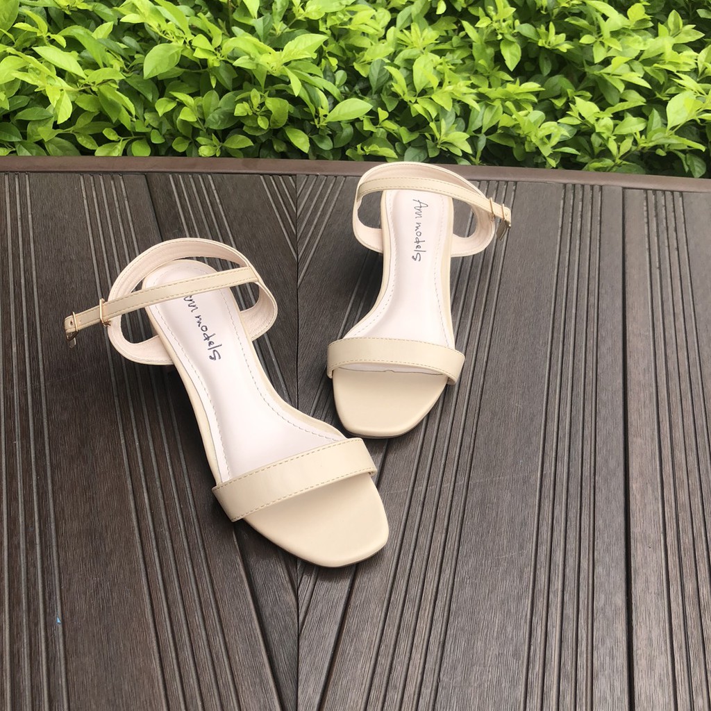 Giày sandal nữ cao gót 3 phân quai mảnh gót vuông mũi vuông thời trang hàn quốc đẹp cao cấp Ann models _A15