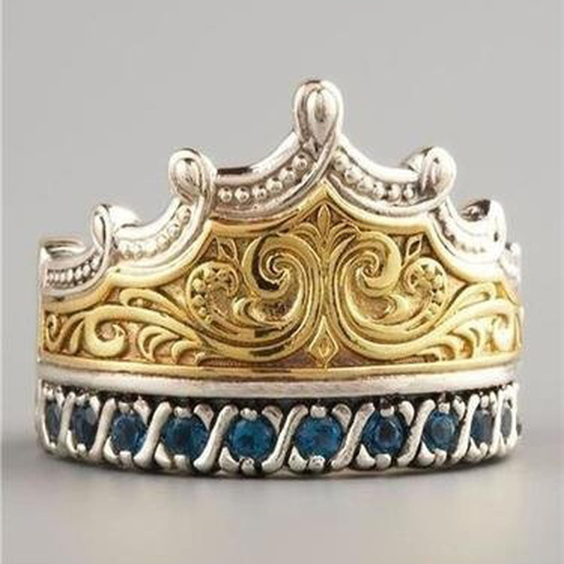 Nhẫn Mạ Vàng 18k Hình Vương Miện Đính Đá Sapphire Cổ Điển