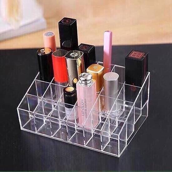 Khay đựng son môi 24 ô trong suốt - Kệ hộp đựng mỹ phẩm nhỏ đồ cọ trang điểm gọn gàng tiện dụng