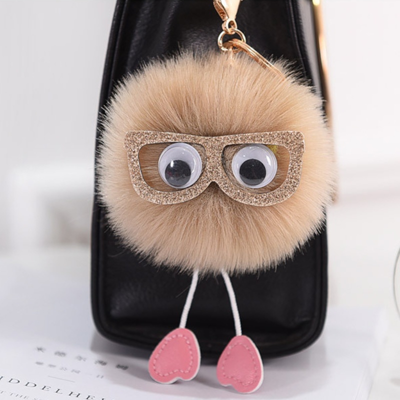 Mojito Móc Khóa Hình Mắt Kính Phối Lông Thỏ Giả Mềm Mại Dễ Thương