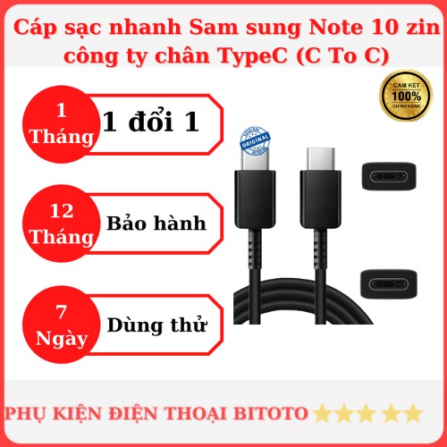 Dây cáp sạc nhanh Sam sung Note 10 zin công ty chân TypeC - Bitoto