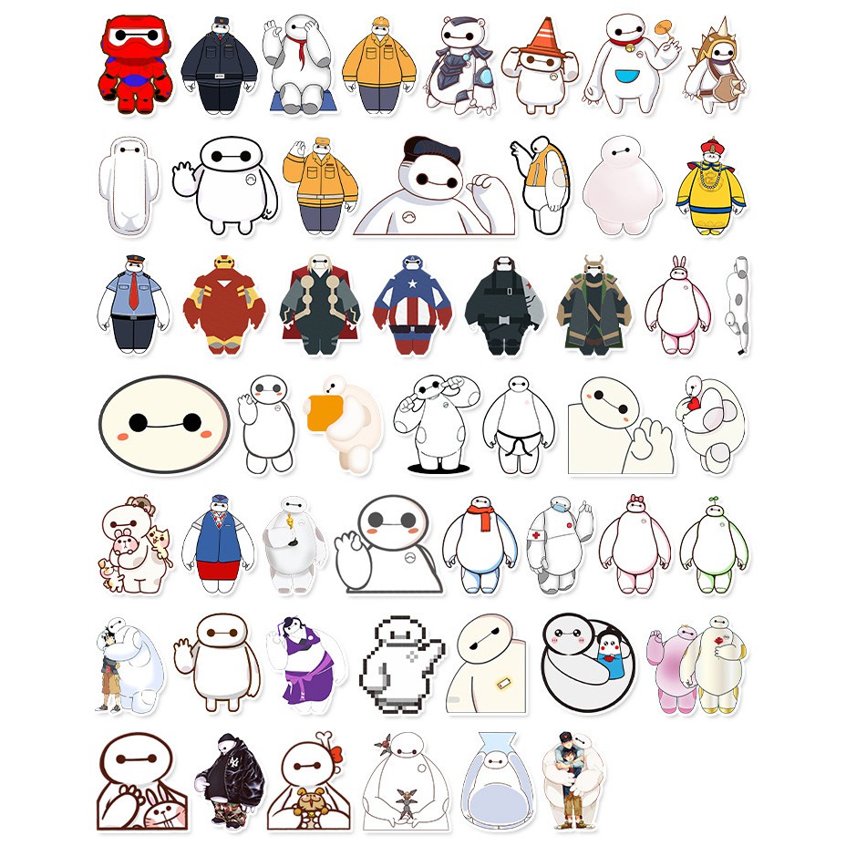 [Set 50 Cái] Bộ Sticker Big Hero dễ thương, chống nước dán laptop, mũ nón bảo hiểm, vali, xe ga, ván trượt - DB.046