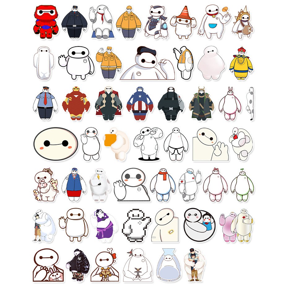 [Set 51 Cái] Bộ Sticker Big Hero dễ thương, chống nước dán laptop, mũ nón bảo hiểm, vali, xe ga, ván trượt - DB.046