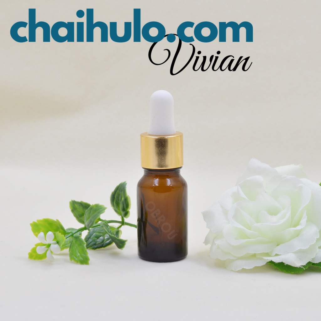 Chai thủy tinh, lọ đựng tinh dầu serum thân nâu nắp bóp nhôm vàng nút cao su nhỏ giọt 5ml 10ml 15ml 20ml 30ml 50ml 100ml