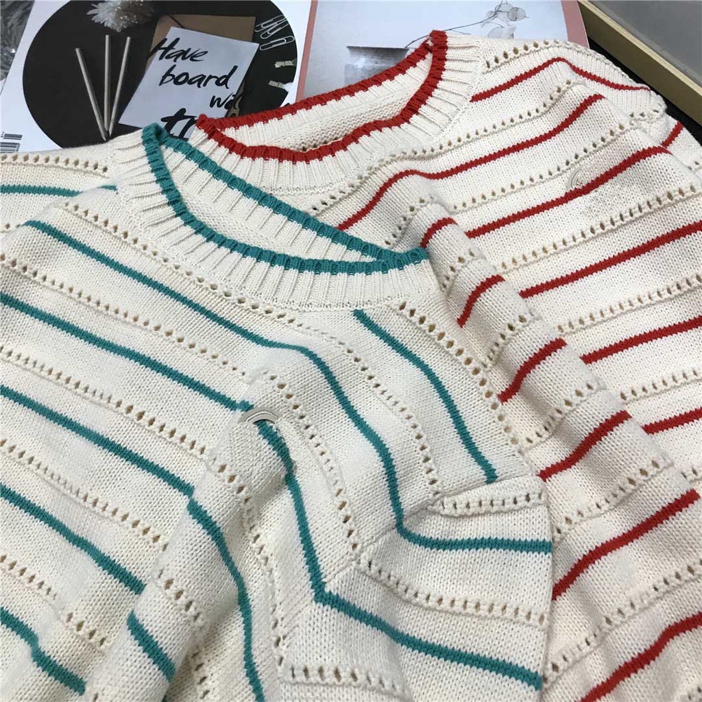 Áo Len Cổ Tròn Dáng Rộng Kẻ Sọc Phong Cách Mùa Thu